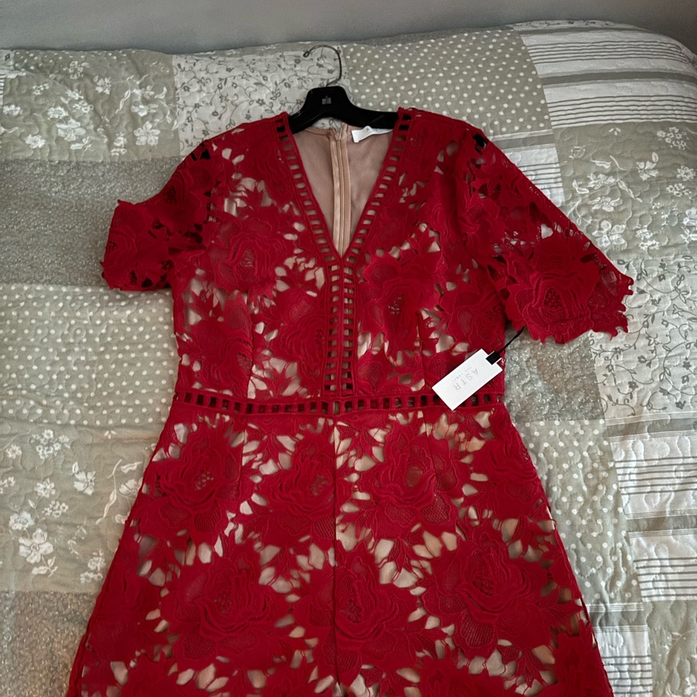 Astr the Label red lace romper